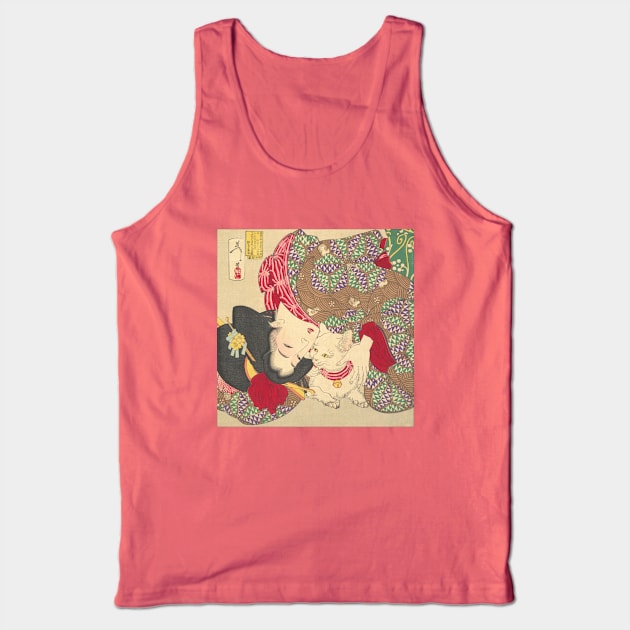 Teasing the cat. Beautiful Japanese woman with cat print Tank Top by Off the Page